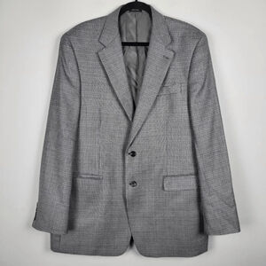 Lauren Ralph Lauren Mens Houndstooth Silk Wool Blazer 44L Grey Business Career